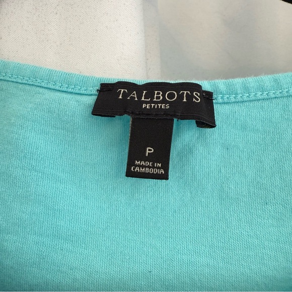 Talbots Lace Neckline Tee Aqua Blue Womens Petite Small - Picture 3 of 5